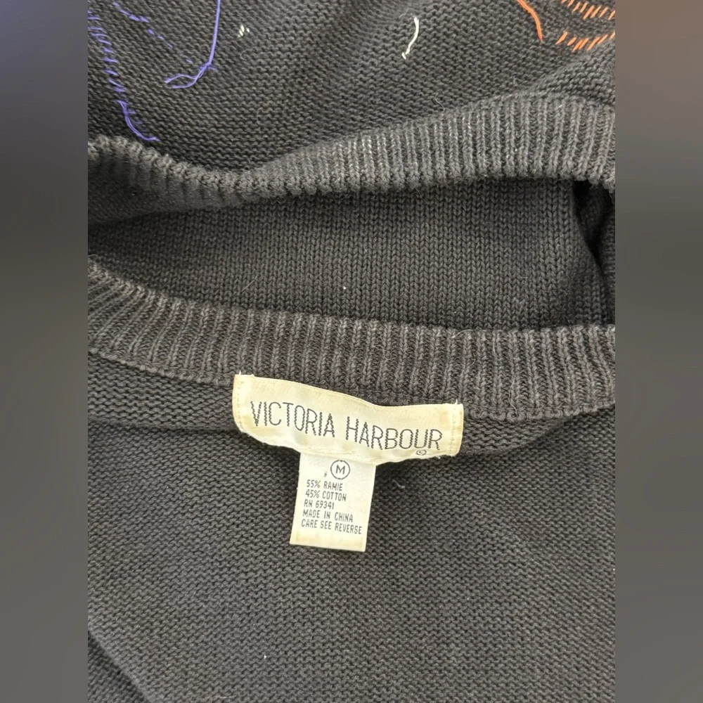 VTG Victoria Harbour black knit sweater w/ beaded fireworks - Picture 13 of 16